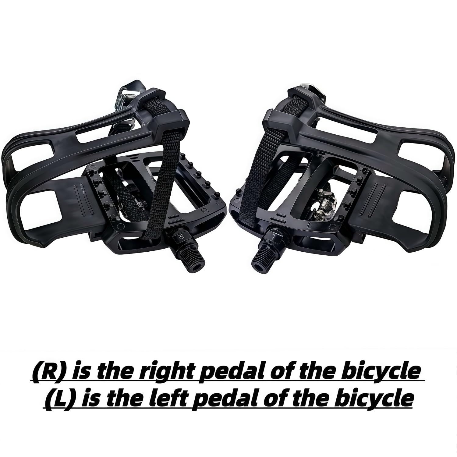 YBEKI SPD Pedales híbridos [2 en 1] – Pedal de clic y pedal de plataforma con jaula/correa | Compatible con Shimano SPD | Eje 9/16" para bicicletas de interior, spinning, bicicleta estática