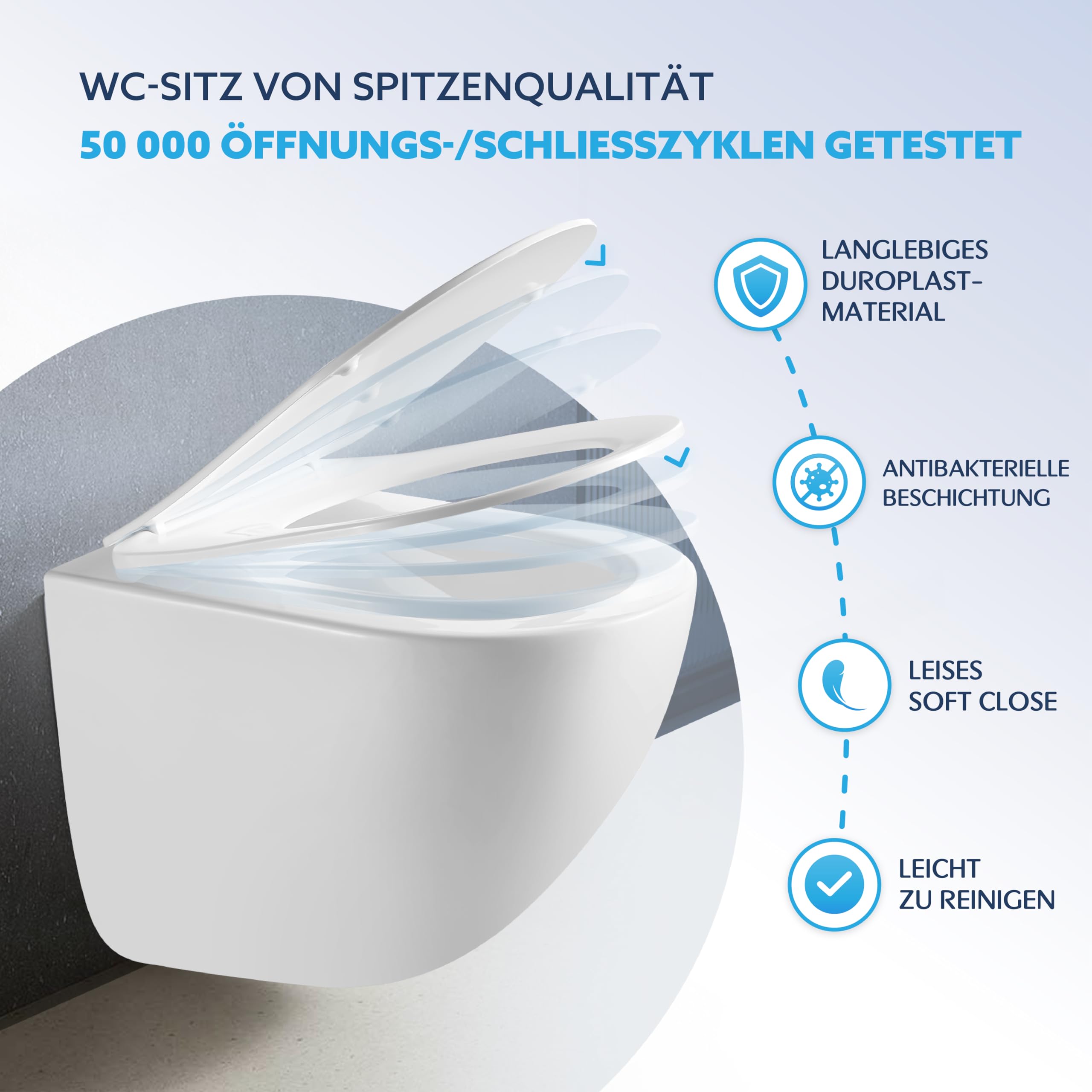 HOGART WC Sospeso con Base Nascosta e Fissaggi Invisibili, Potente Sistema di Scarico Tornado Silenzioso ed Economico 3-4,5 L, Tazza in Ceramica Facile da Pulire, Sedile Soft-Close, Salvaspazio