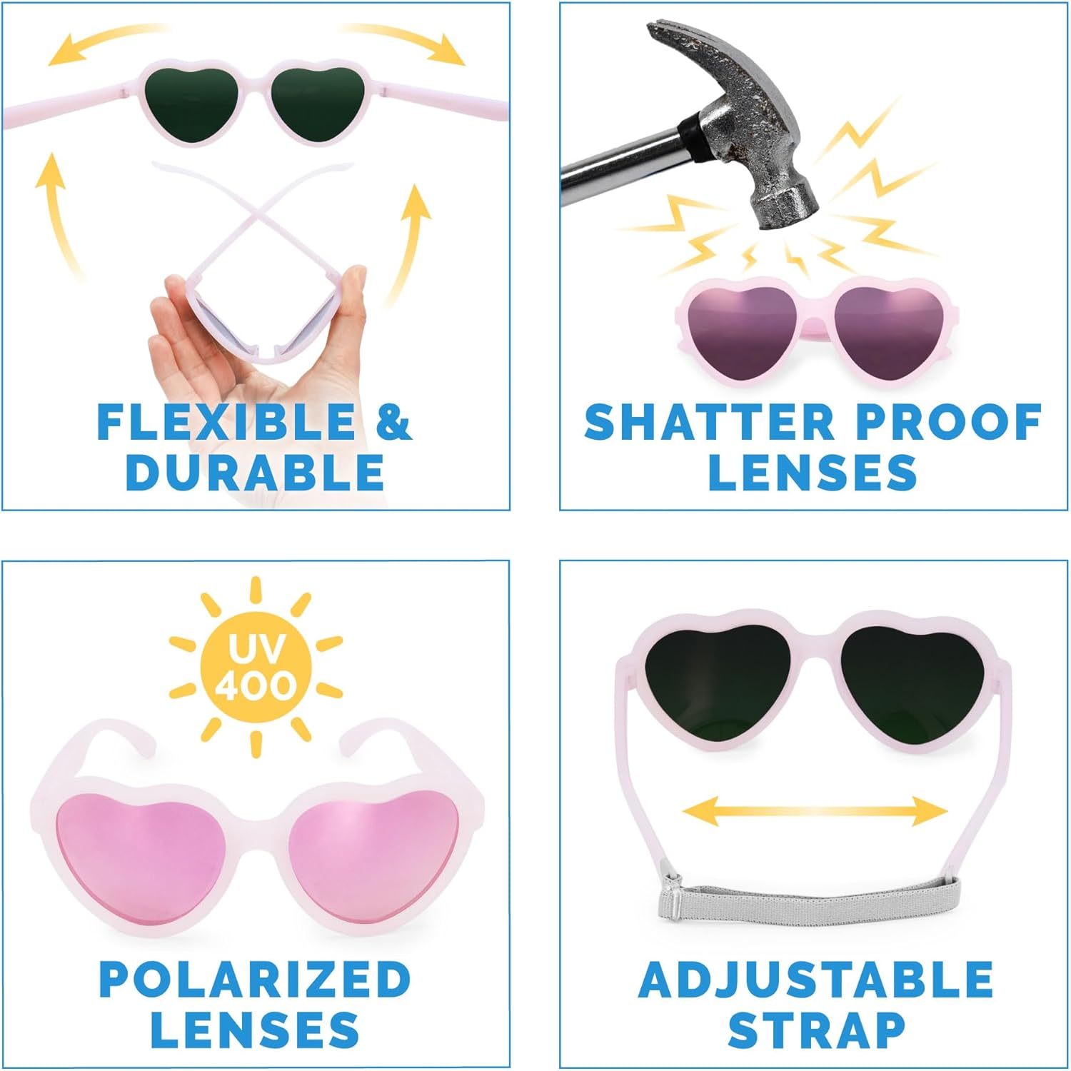 JAN & JUL Cute-Shaped Polarized Sunglasses with Strap, Flexible and Durable Funglasses for Toddlers