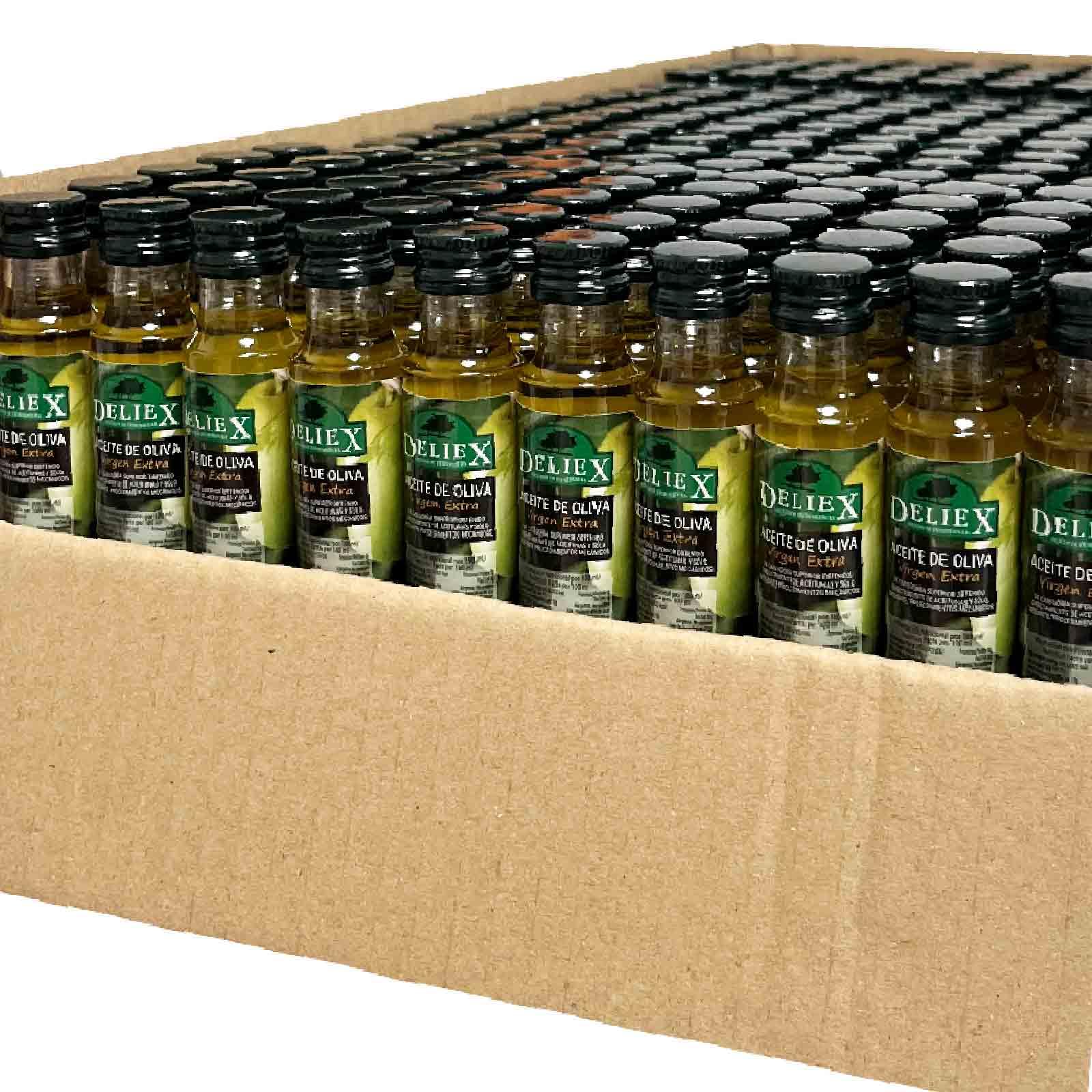 Deliex - Botellitas aceite de oliva virgen extra miniatura pet de 25 ml - Botellas pequeñas de aceite de oliva para aliños y llevar al trabajo (100)