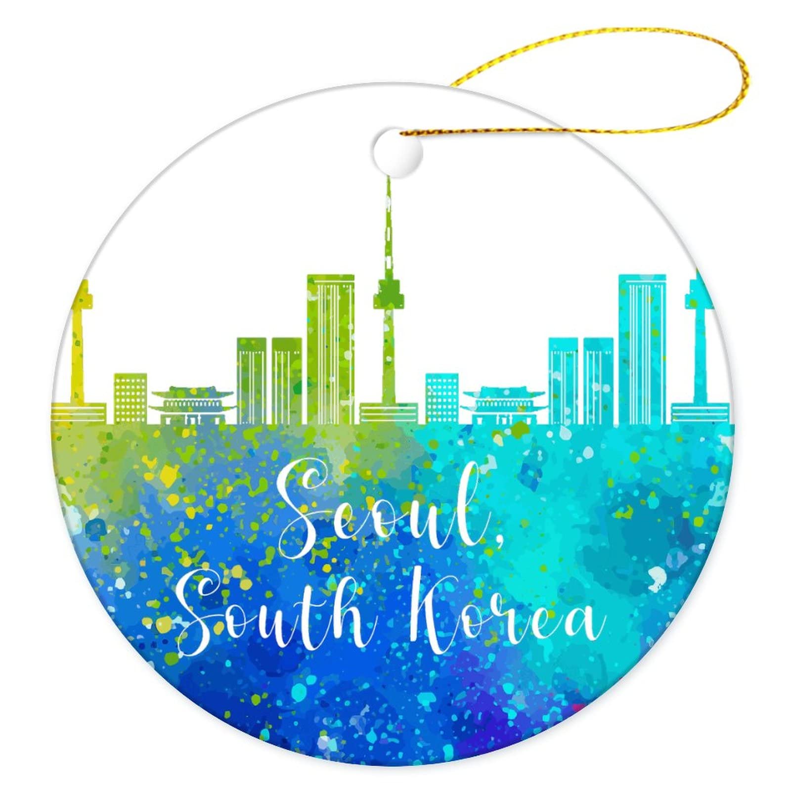 Christmas Tree Decoration 7.3cm, South Korea-Seoul Ceramic Xmas Ornament Multi-Colour Ceramic Hanging Double Sided Christmas Baubles Christmas