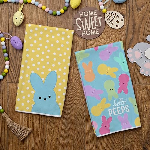 Miniatura 2 de ARKENY Juego de 2 toallas de cocina de Pascua, diseño de conejito de lunares blancos, Hello Peeps, paños de cocina de secado de 18 x 26 pulgadas,