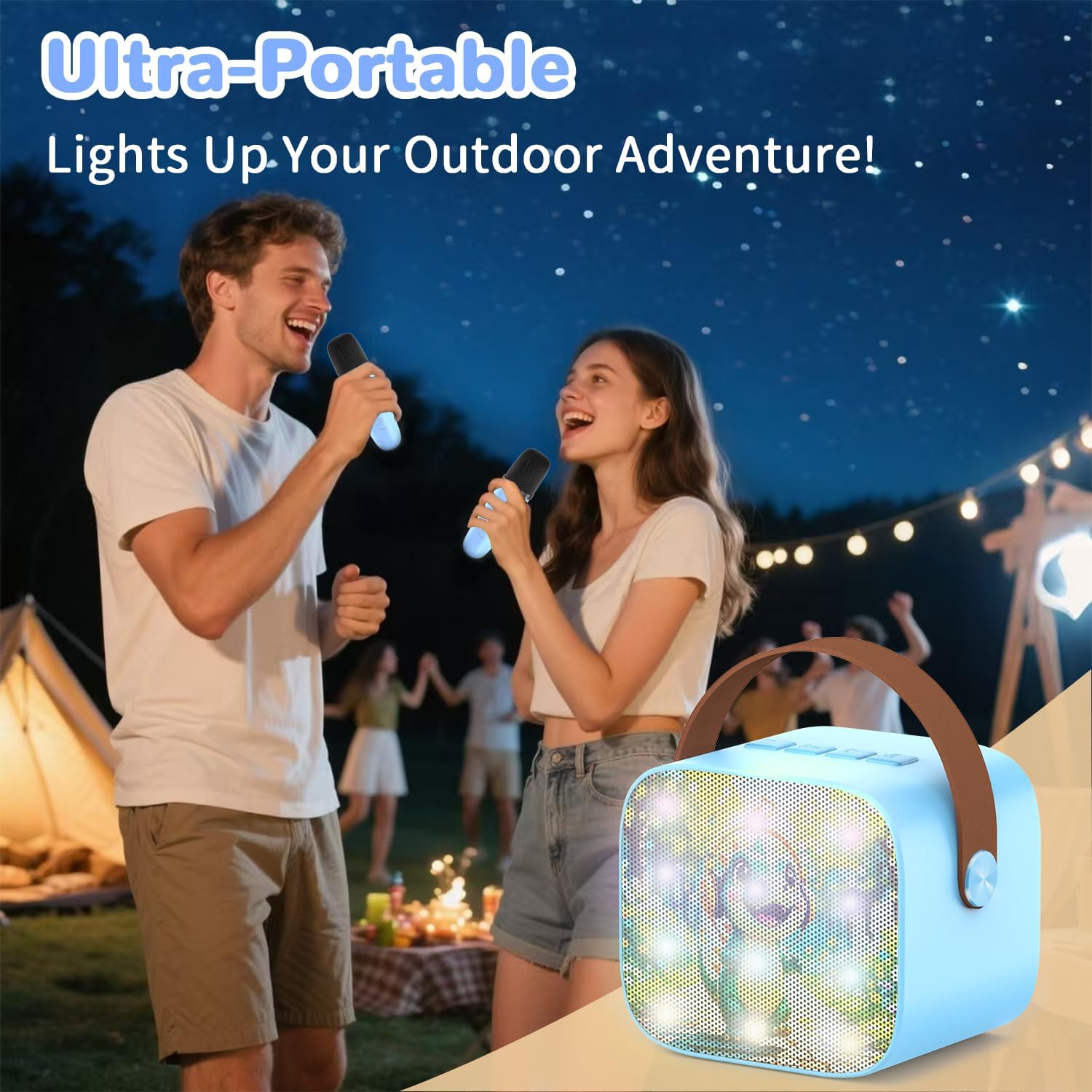 Mini Karaoke Machine for Toddlers - Easter Present Birthday Gift for 3 4 5 6 7 8 9 10 11 12 Years Old Boys and Girls, Portable Speaker Set with 2 Wireless Microphones fits Family Fun Home Party, Blue