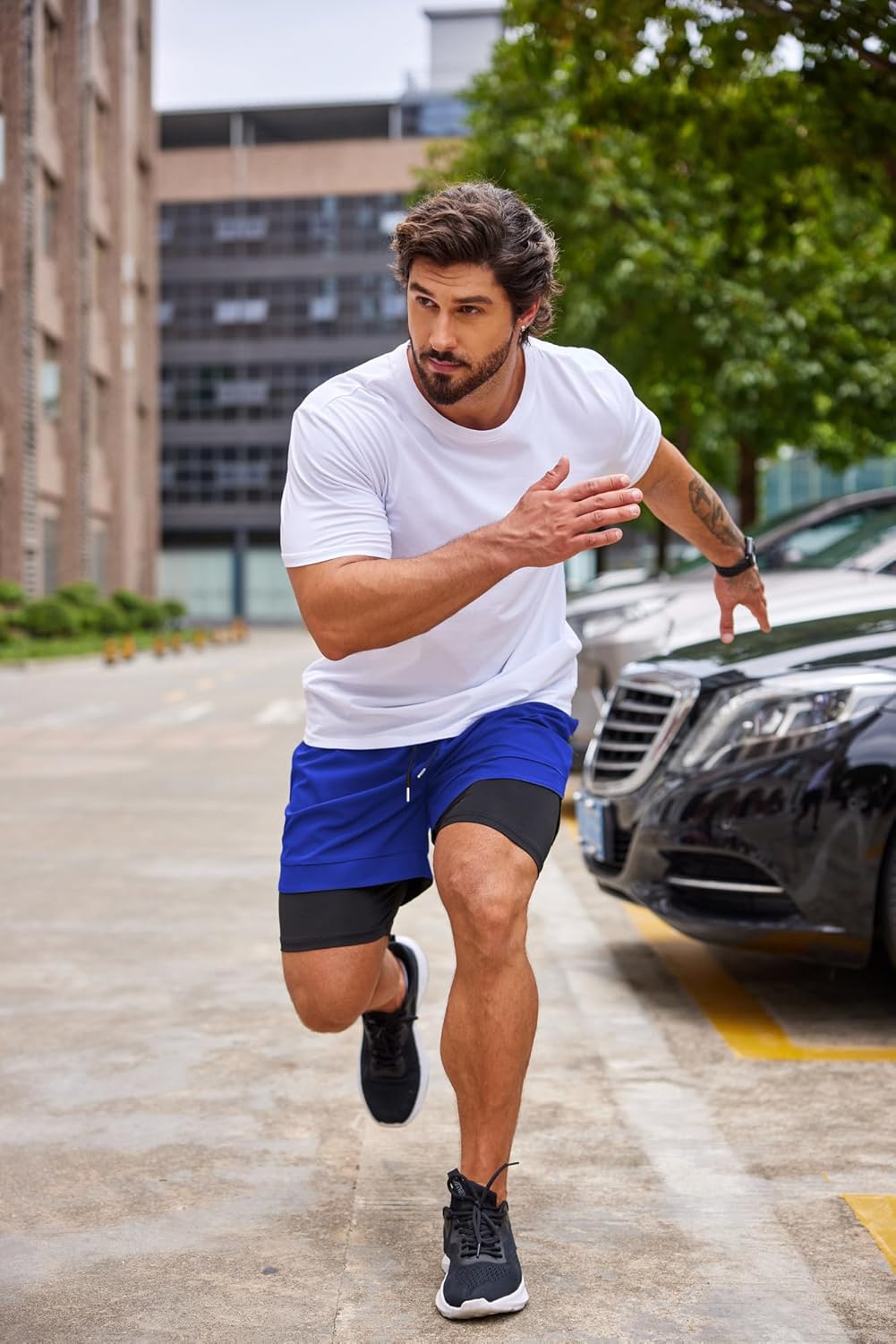 COOFANDY Men's 2 Pack Running Shorts 2 in 1 Workout Shorts Quick Dry Gym Training Athletic Jogger with Phone Pockets - Image 6