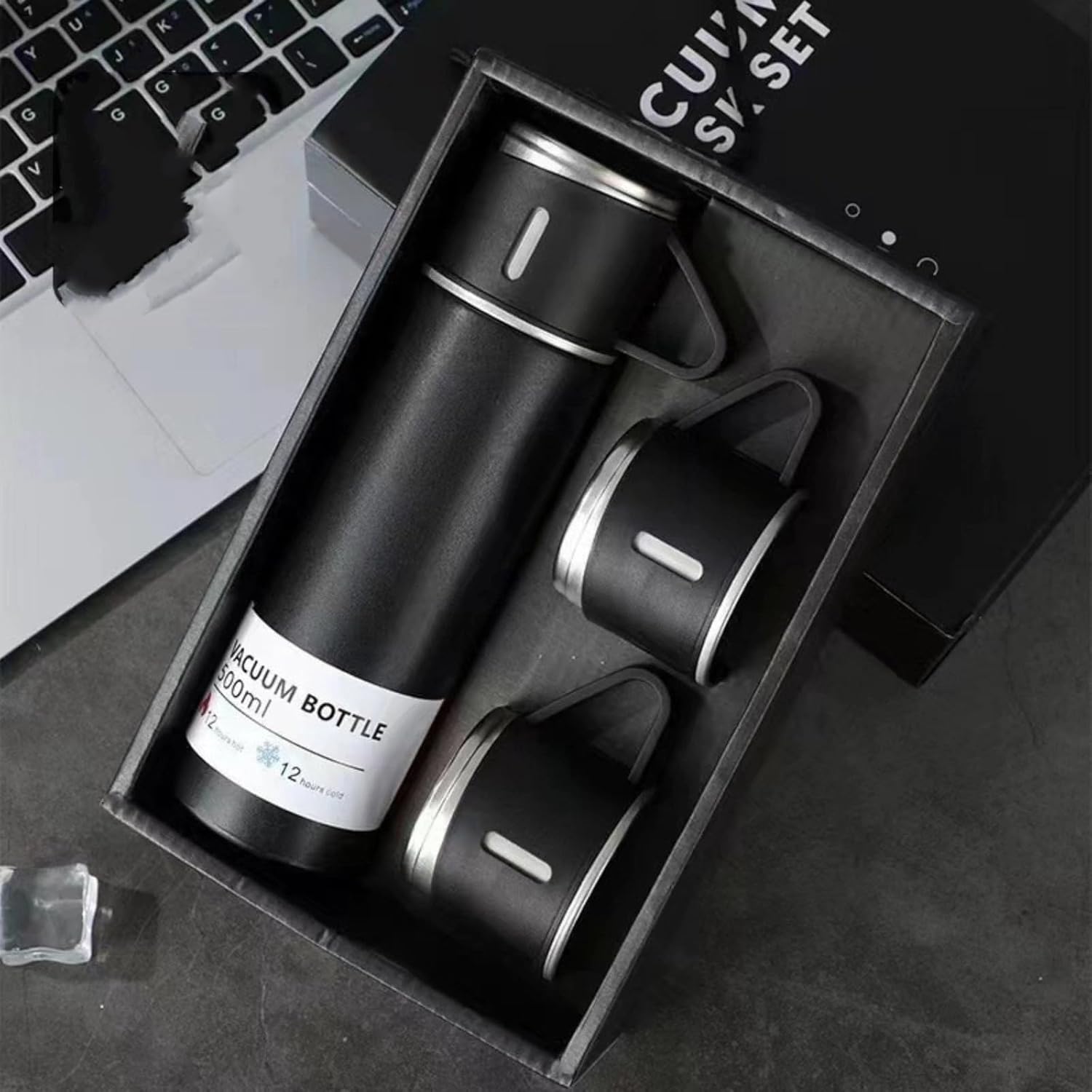 Termoes de acero inoxidable 16.9 fl oz16.9oz botella aislada al vacío con taza para café bebida caliente y botella de agua fría (gris, juego)