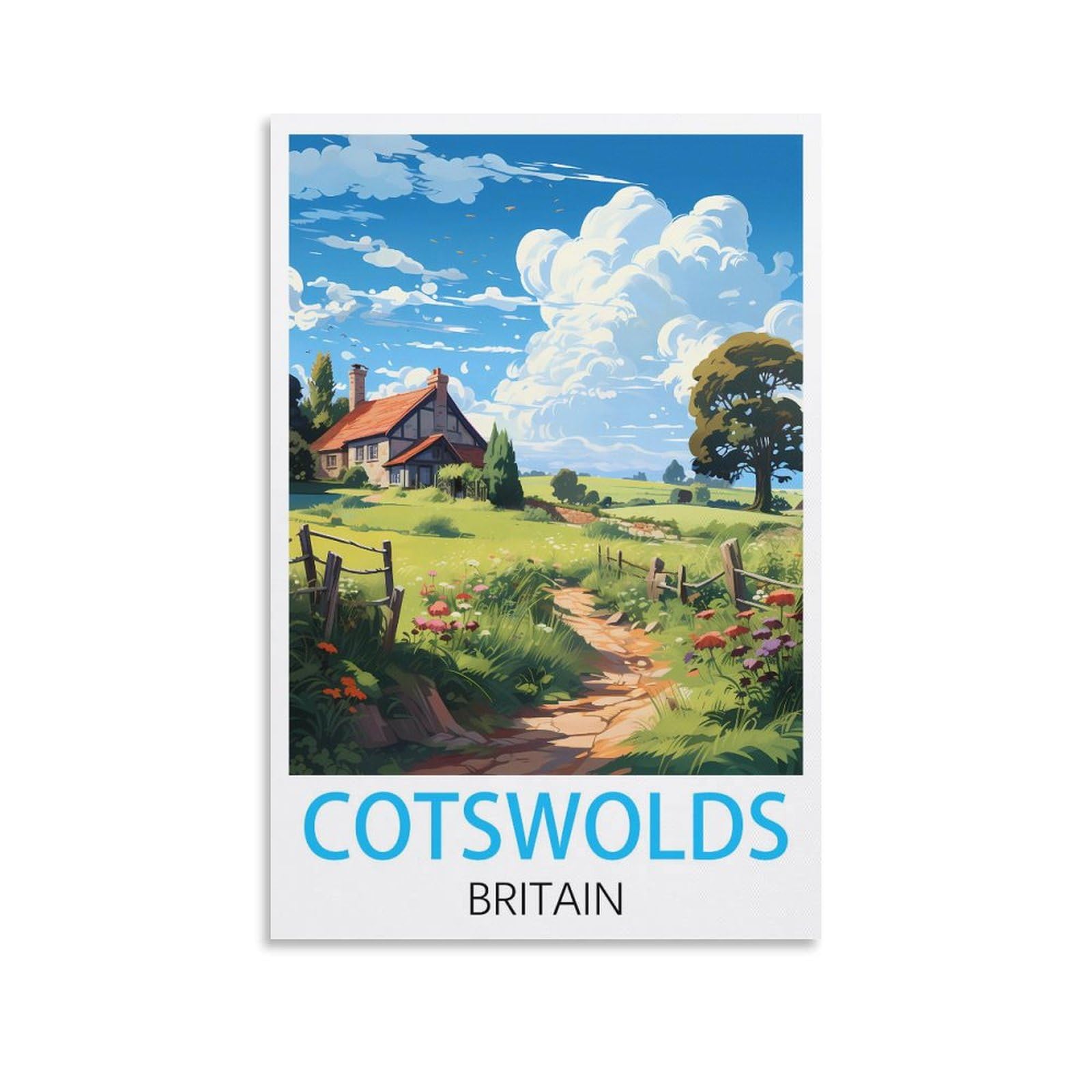 Vintage Metal Tin Signs,Cotswolds Britain,Vintage Metal Tin Sign Inspirational Retro Art Poster for Home Office, Cafe Bar Wall Decor 15x30cm