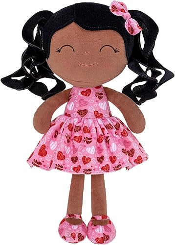 Miniatura 1 de Gloveleya Muñeca Baby Dolls Soft Doll Baby Girl Regalos Negro Pelo Rizado Corazón Vestido Primavera Niña 12 pulgadas