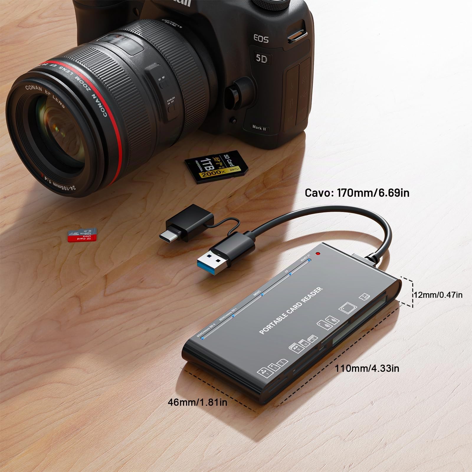 Lettore Schede SD with USB C Adapter Upgraded 7 IN 1 Lettore SD USB 3.0 5Gbps Read Write for SD SDXC SDHC CF CF CFI TF XD Micro SD Micro SDXC Micro SDHC MS MMC UHS-I Cards for Windows Linux Mac OS