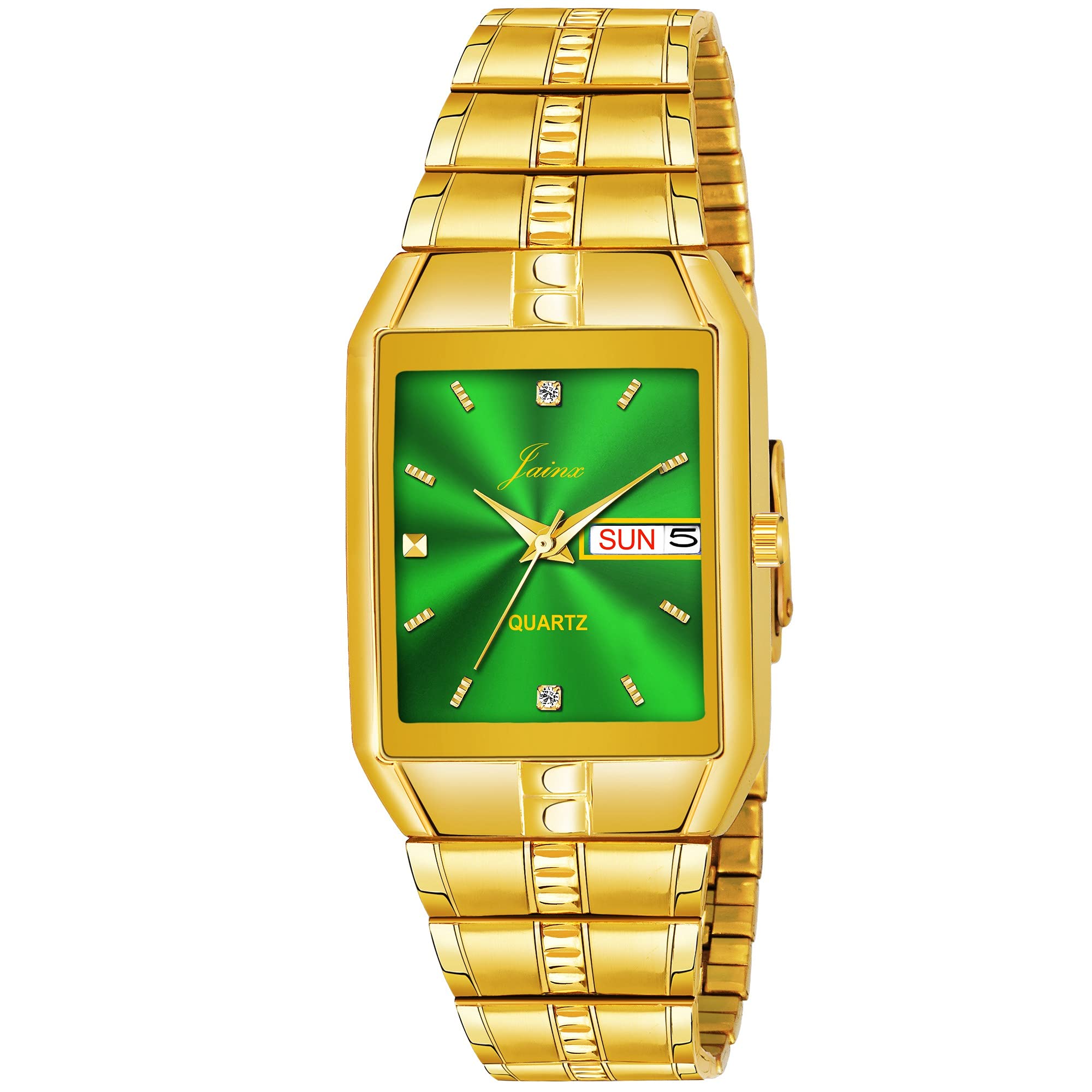 jainx Day and Date Green Dial Golden Chain Analog Wrist Watch for Men - JM1153 (B0995XSNP7) Amazon Price History, Amazon Price Tracker