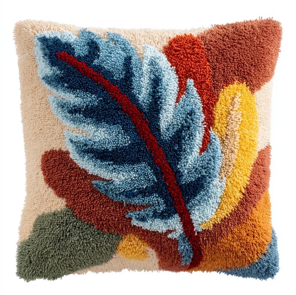 FWRTYCB Latch Hook Kits for Adults Feather Latch Hook Pillow Cushion Case