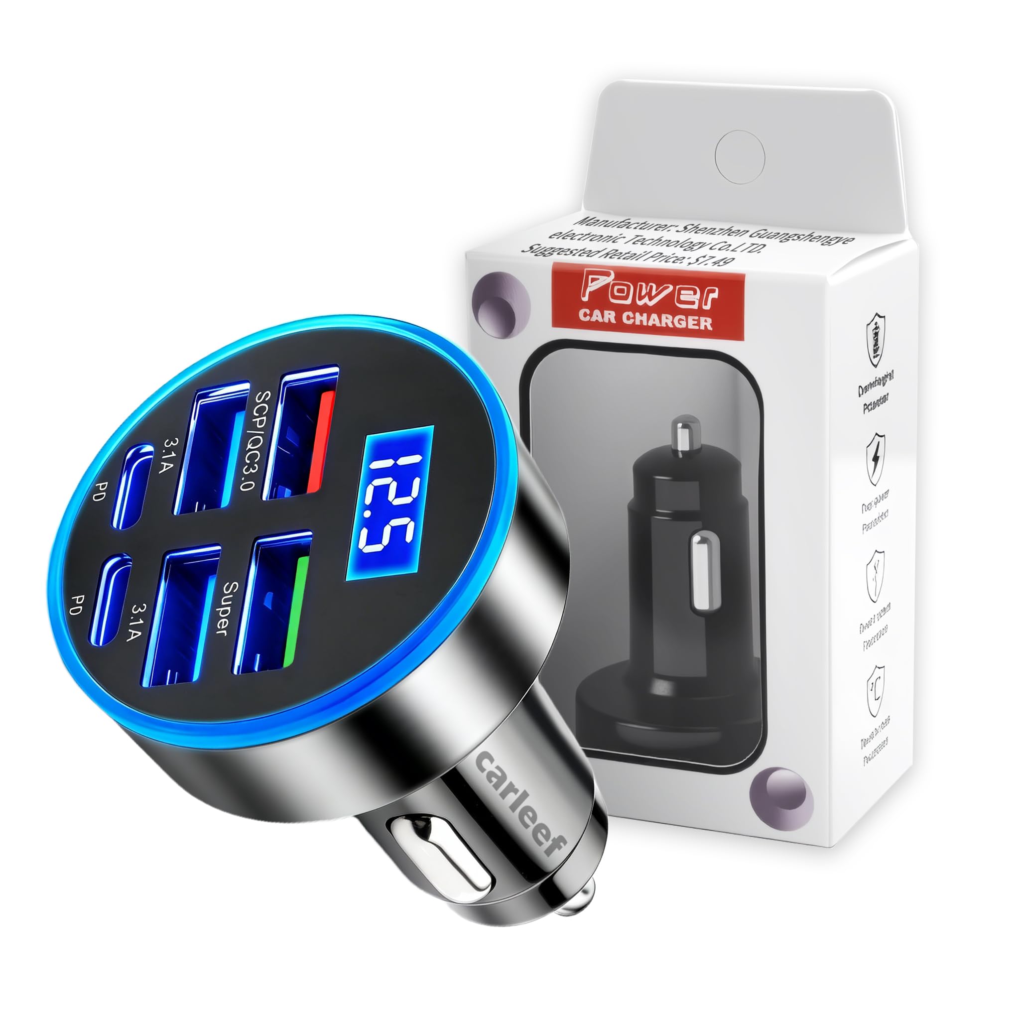 6 Port Fast USB Car Charger (PD+QC3.0),Cigarette Lighter USB Charger with LED Digital Display,Universal Car Charger Adapter Car Accessories Interior for Most 12V/24V Vehicles-image-15