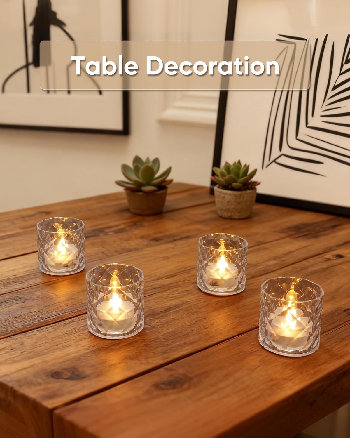 Homemory 2" x 2" Acrylic Votive Candle Holders with Auto Timer Flameless Led Tealight, Battery Powered Fake Electric Candles for Wedding Centerpiece, Table, Christmas Decor (12Pack, Clear Base)