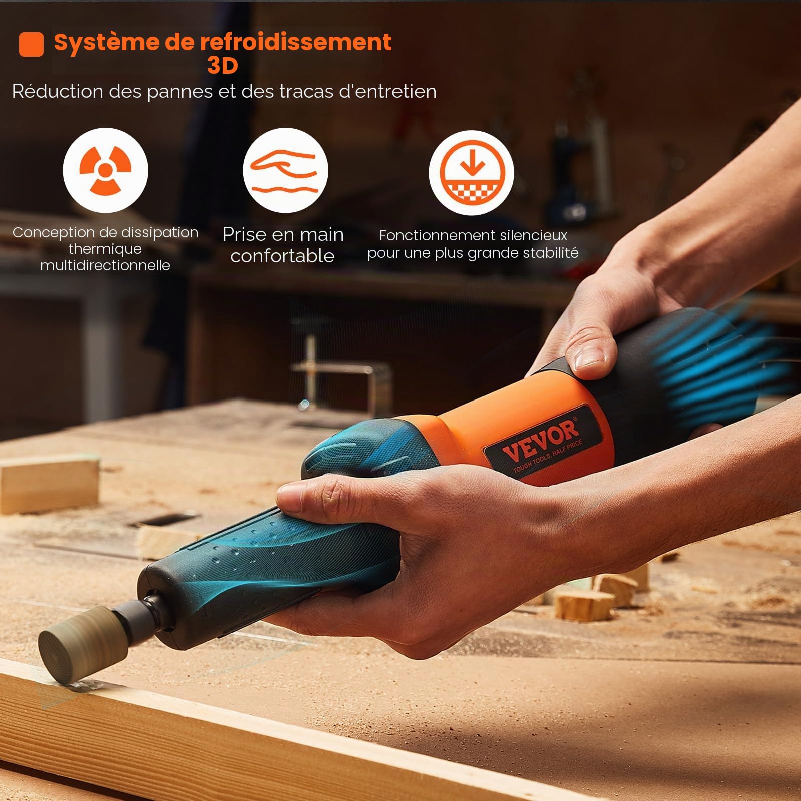 VEVOR Meuleuse Droite 820 W Meuleuse Électrique 10000-28000 tr/min Outil Multifonction 6 Vitesses avec Câble de 1,8 m Pince de Serrage 3 mm et 6 mm Opération Silencieux pour Ponçage Polissage Découpe