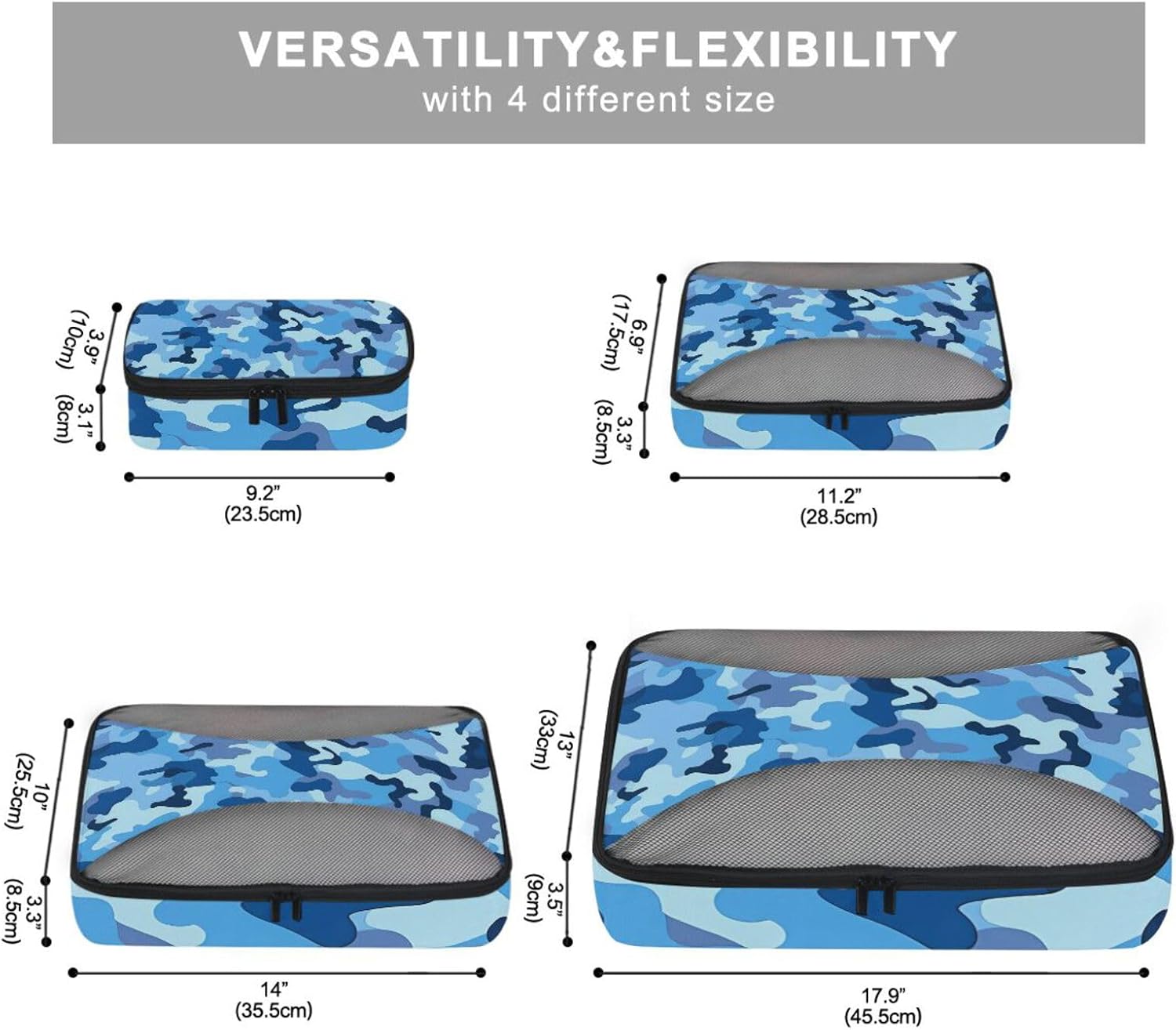 Camouflage Blue Dark 4 Pcs set organizer bags for Mesh Travel Essentials portable packing cubes