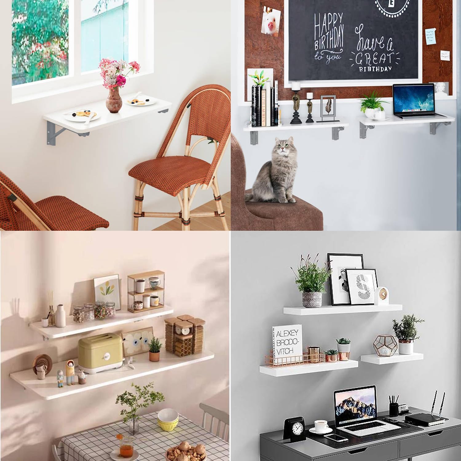 Plegable Madera Estanteria Pared Puede Soportar 50 kg Baldas Flotantes Cocina Sala de Estar Dormitorio Baño Garaje Estantes de Pared