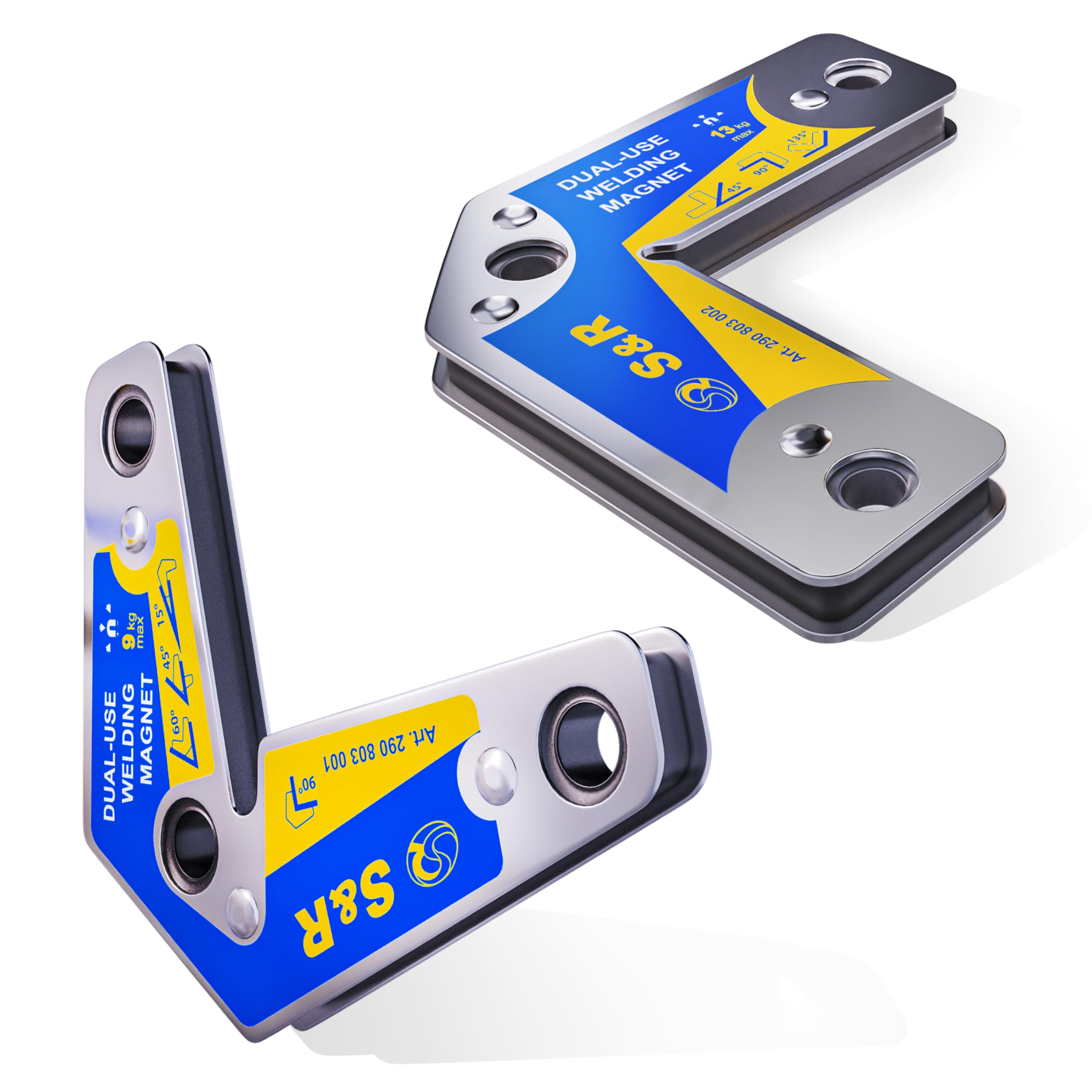Aimants Soudeur S&R Lot De 2 - Angles 15° à 165° - Force 9kg Et 13kg - Acier Spécial