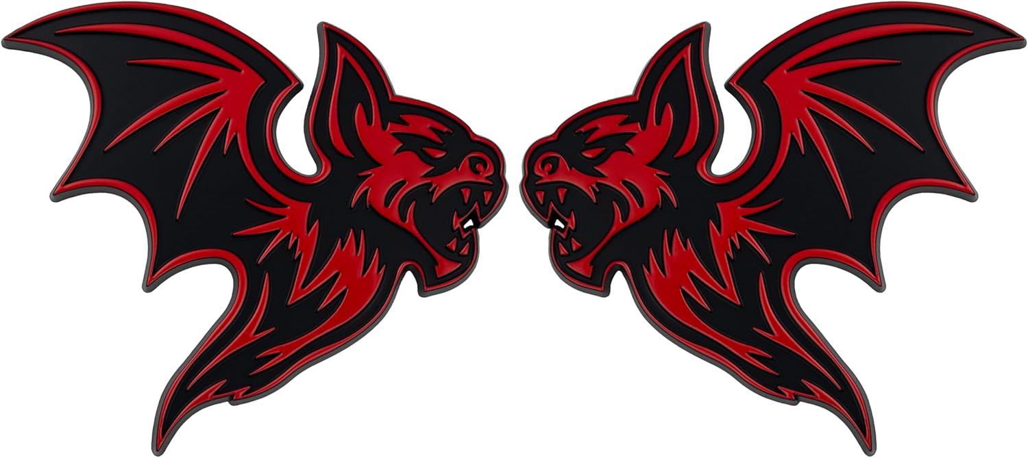 Evil Bat Emblem 3D Badge, Custom Car Emblem Decal for Car, Truck, SUV, Automotive Accessory (Set of 2) (Red)