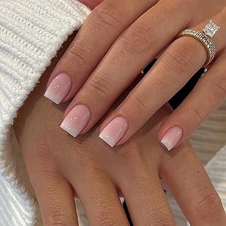 24 Stück Gradient Press on Nails - Rosa Künstliche Fingernägel Kurz - Nägel Zum Aufkleben Nude Pink Natürliche Verlaufend Design - Full Cover Quadratisch Fake Nägel für Frauen ＆ Mädchen(Pink Gradient)