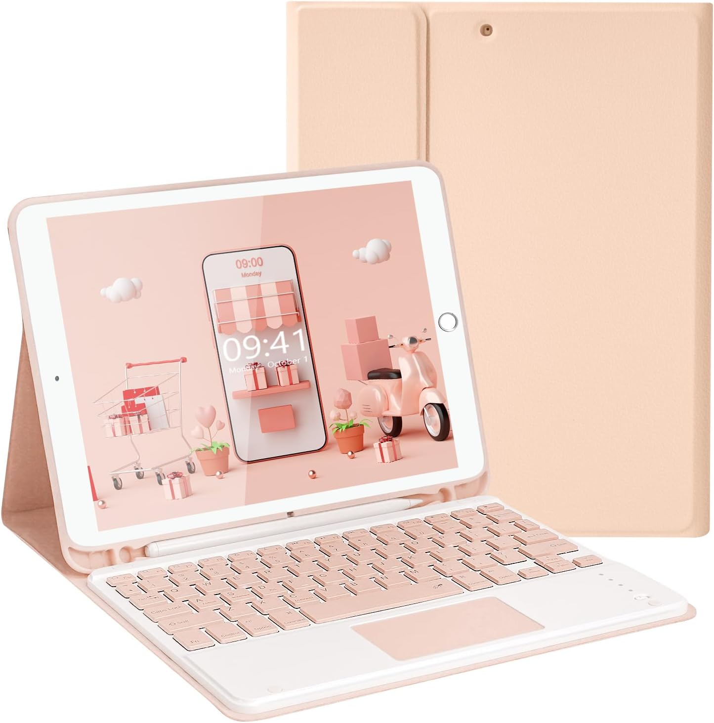 LAMA Wireless Keyboard Case with Touchpad for iPad 10.2" 9th 8th 7th Generation, Detachable Bluetooth Keyboard with Pencil Holder for iPad 10.2 Inch/iPad Air 10.5"(3rd Gen)/iPad Pro 10.5 in, Pink