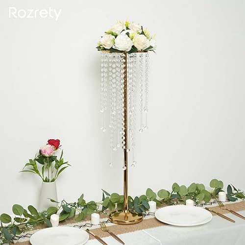 Miniatura 5 de Jarrón de metal dorado, 4 piezas de centro de mesa moderno para mesa, decoración de eventos de boda, 29.5 pulgadas de alto, duradero, resistente a