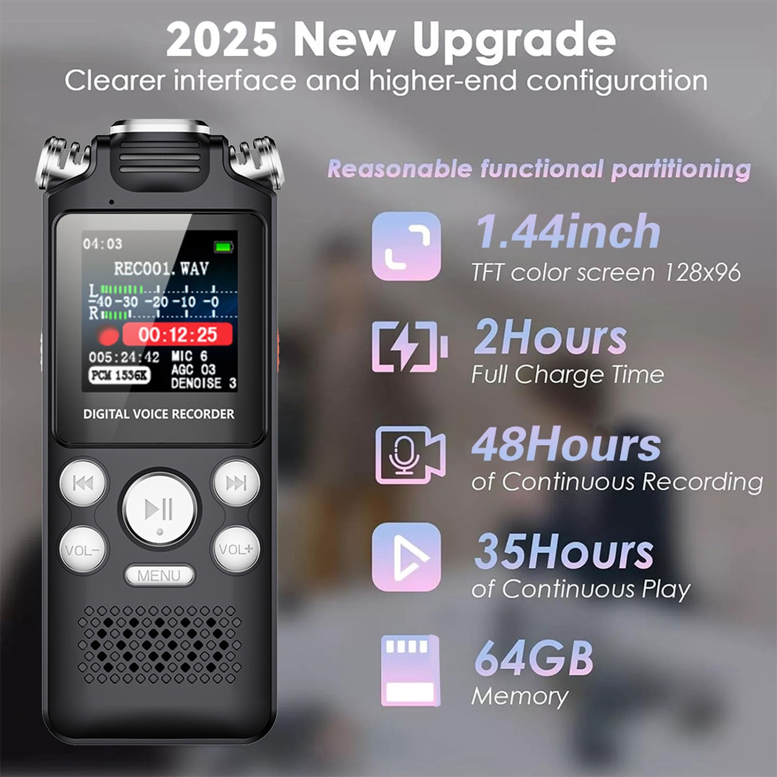 Grabadora de Voz Digital, Reducción de Ruido AI Grabación Clara y Reducción Automática de Ruido, Memoria de Gran Capacidad, Grabadora Multifuncional, Portátil y Segura con (32GB)