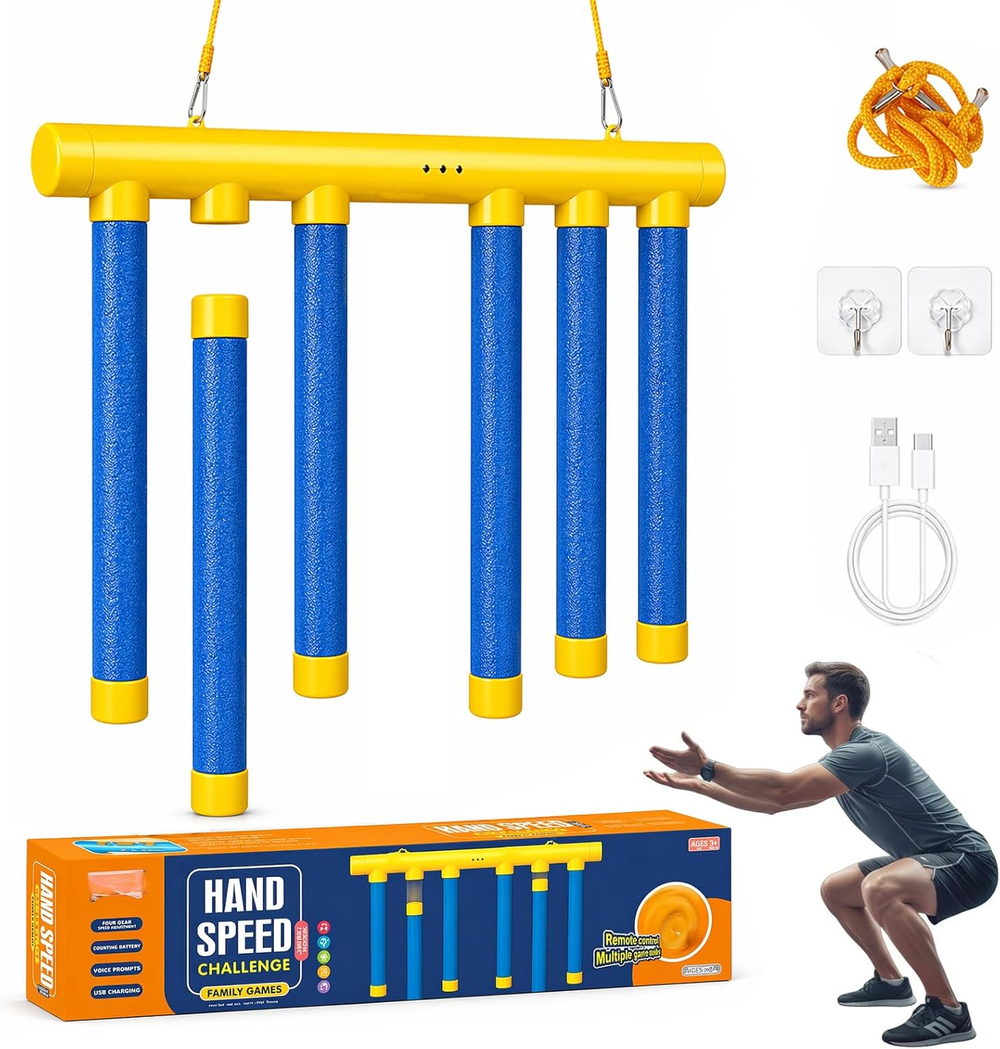 Reflex Drop Sticks Challenge, Falling Sticks Reaction Training Tool, Adjustable Speed Catching Sticks for Hand Eye Coordination & Reaction Time Boost in Adults
