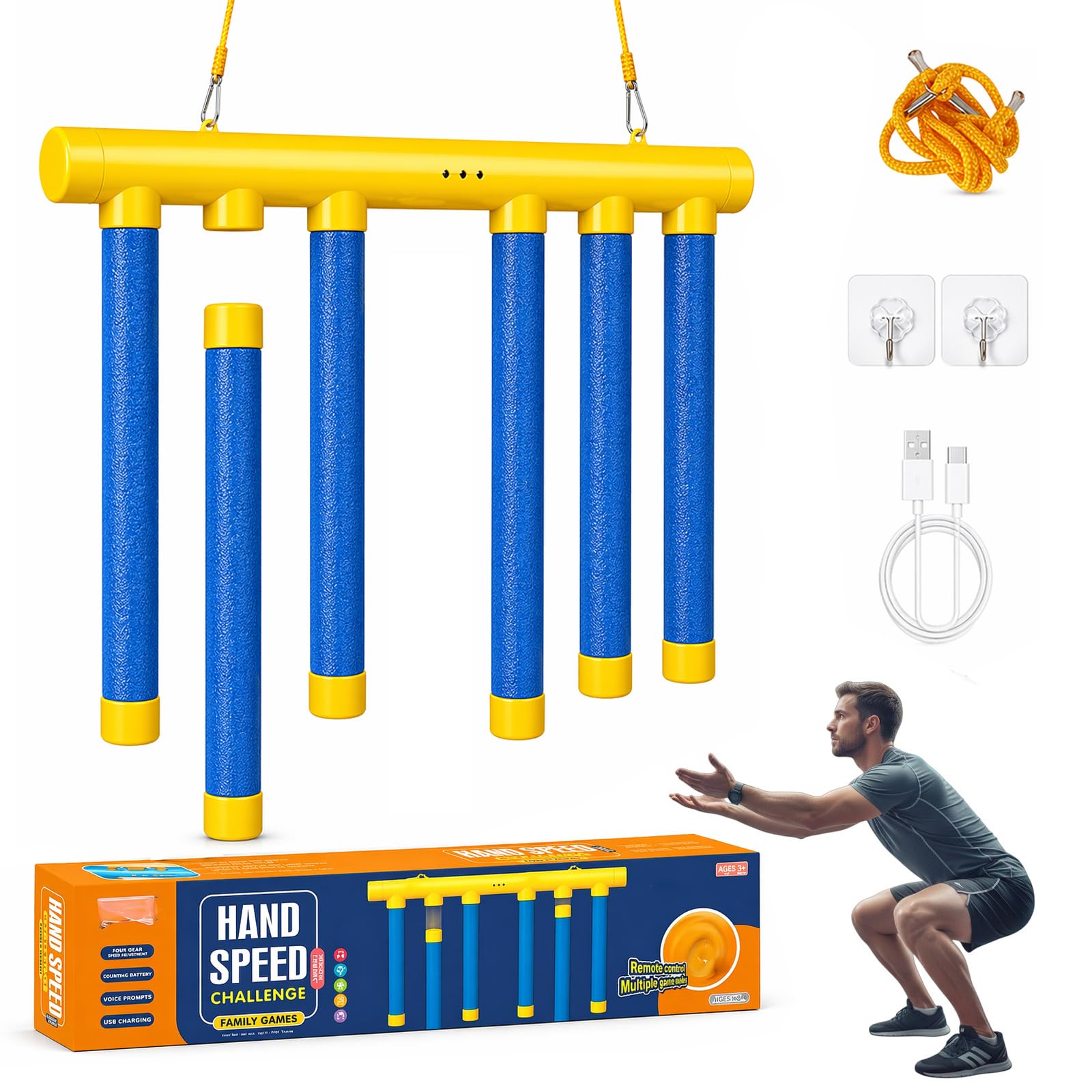 Reflex Drop Sticks Challenge, Bastoncini per allenamento di reazione, bastoncini regolabili per la coordinazione occhio-mano e aumento del tempo di reazione negli adulti