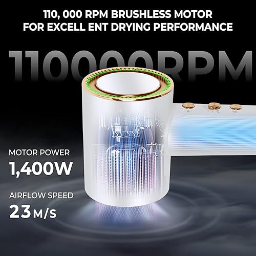 Miniatura 2 de Secador de pelo, secador de pelo de alta velocidad de 110000 RPM, 500 millones de secador de pelo de cuidado iónico negativo para secado rápido, 200
