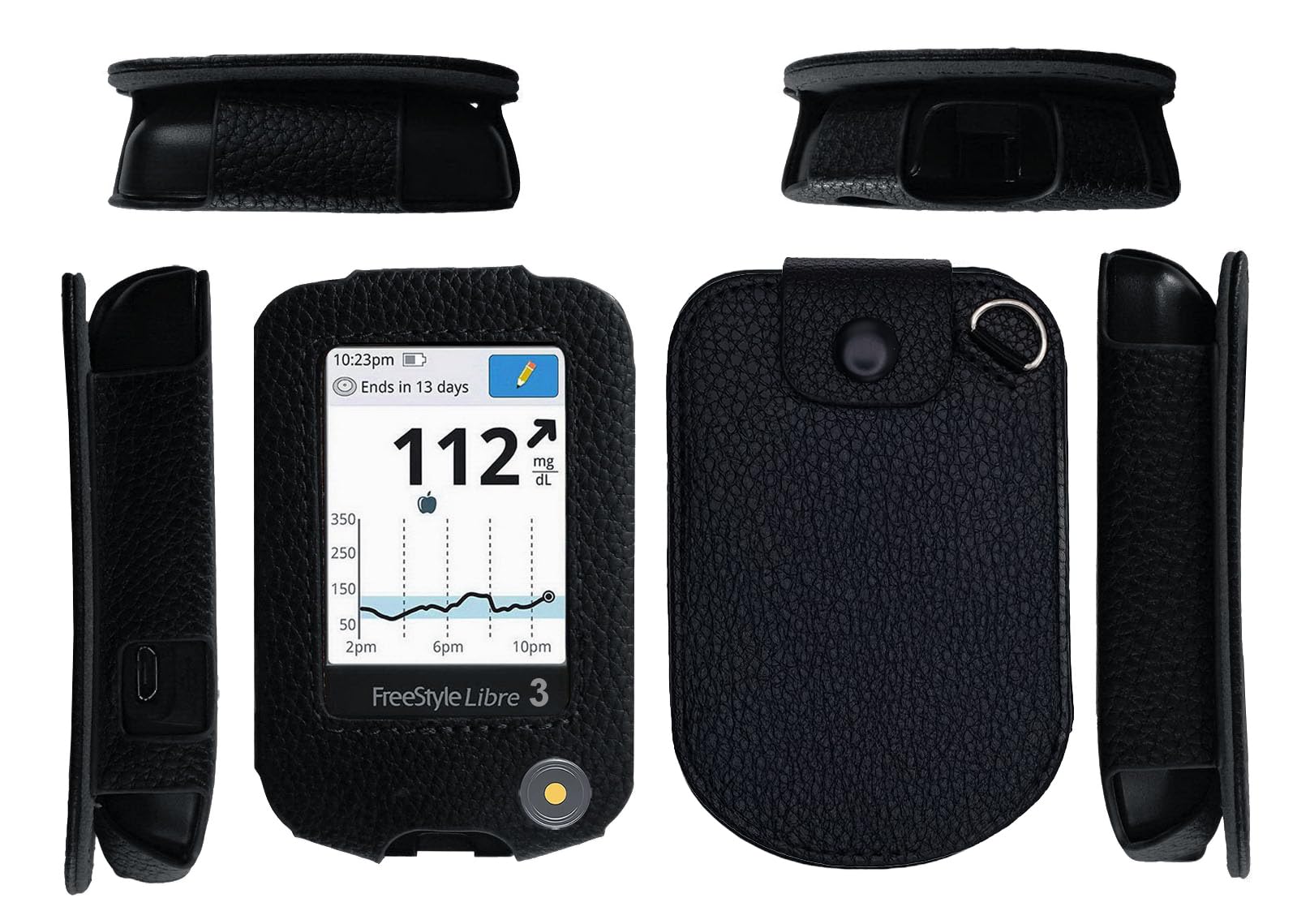 Fitted Leather Case with Screen Protector for Freestyle Libre,Freestyle Libre 2, Freestyle Libre 3,Freestyle Libre 14 Day (FLC-LBBK)