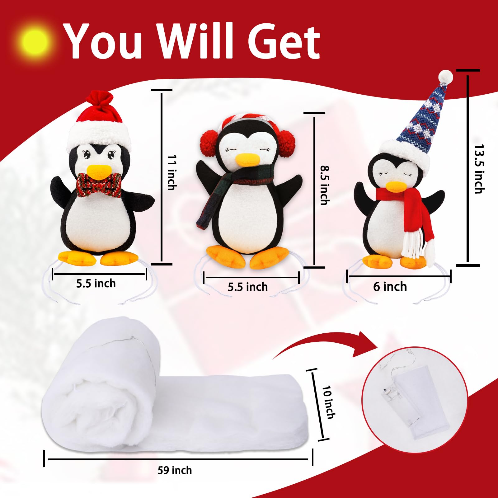 Decorative Holiday Snow Surfing Set, Railing Banister Christmas Decoration, Stair Xmas Decoration Stuffed Sliding Penguins on Christmas Handrail with Lighted Snow for Christmas Staircase Decoration