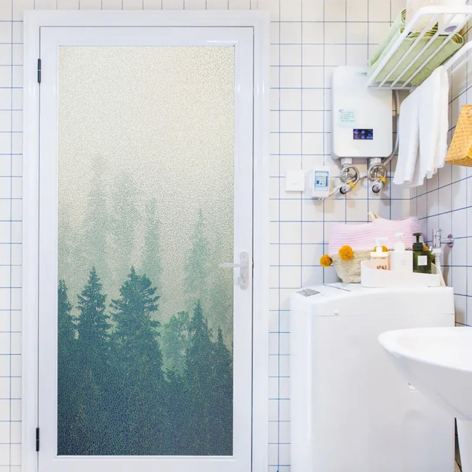Dwetcxo Dark/Green/Beige Window Film Privacy Glass Frosted Privacy Film For Glass Windows Static Cling No Glue Window Films Covering Self Adhesive Anti Uv For Office Bathroom Home 45X100cm/2 Pcs