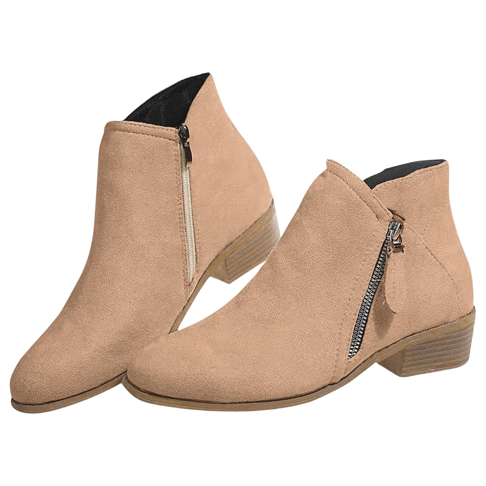 Womens Ankle Boots Chunky Block Low Heel Vintage Booties Pointed Toe Classic Western Short Booties Casual Comfortable Flat