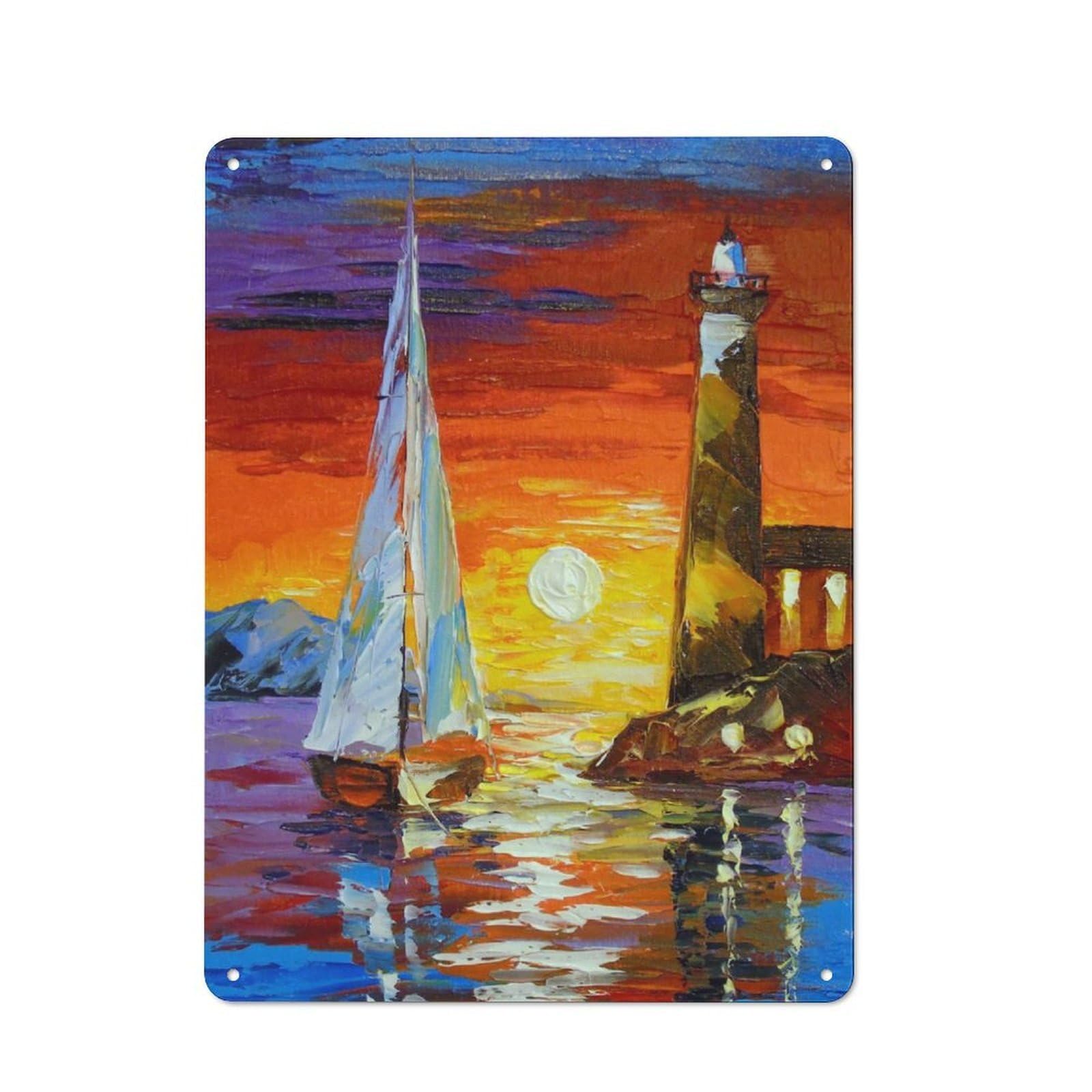 Junmoney Sailboat And Lighthouse Retro Metal Plaque 40X30cm For Bar Or Restaurant, Suited To Restaurant Interior Fans