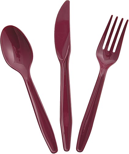 Miniatura 4 de Juegos de cubiertos de plástico a granel para 70, 210 piezas, cucharas, cuchillos, tenedores, suministros de fiesta y boda (rosa intenso)