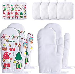 Blank Sublimation Oven Mitts Set Include Blank Sublimation Heat Resistance Oven Gloves and Blank Sublimation Pot Holders for DIY Kitchen Dining Room Accessories (12 Pieces)