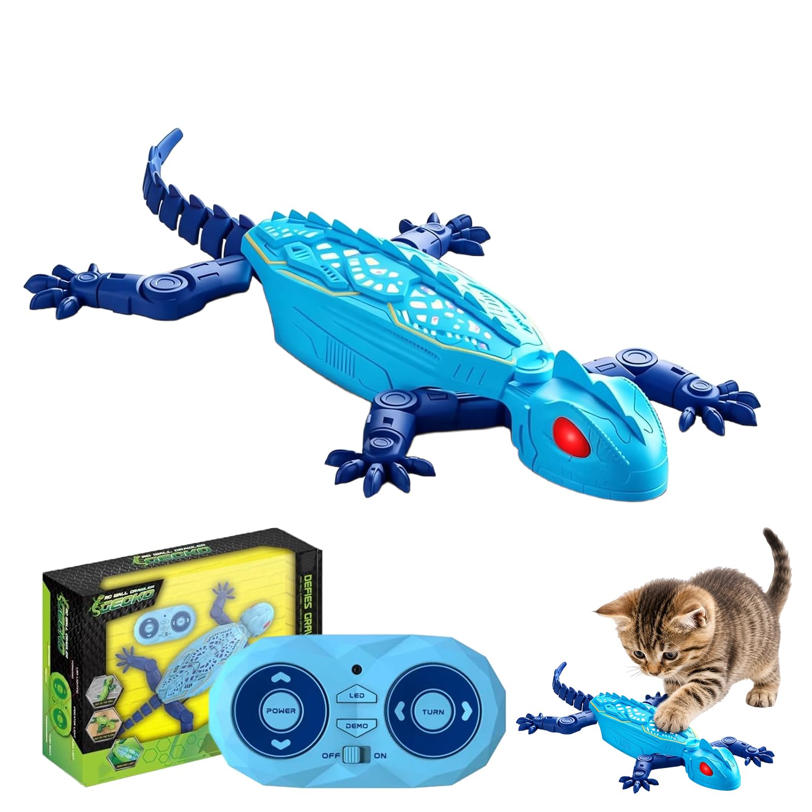 Gecko Rush Cat Toy, Remote Control Wall Climbing Cat Toy for Indoor，Blue