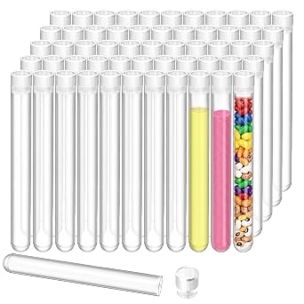 100 Pcs Plastic Test Tubes with Caps, 16x150mm25ml Plastic Tube, Clear Test Tubes for Candy Seed Scientific Themed Birthday Party SuppliesWhite