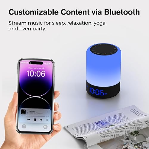 Miniatura 3 de HOUSBAY Reloj despertador y altavoz Bluetooth y luz nocturna 3 en 1, sonido de llenado de habitación, altavoz de alta fidelidad, espectáculo de luz
