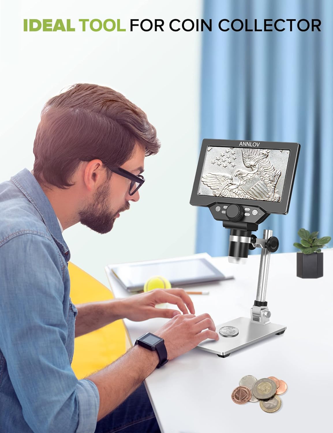 7 inch LCD Digital Microscope ANNLOV 1-1200X USB Maginfication Handheld Electronic Coin Microscope Video Camera with 8 Adj.