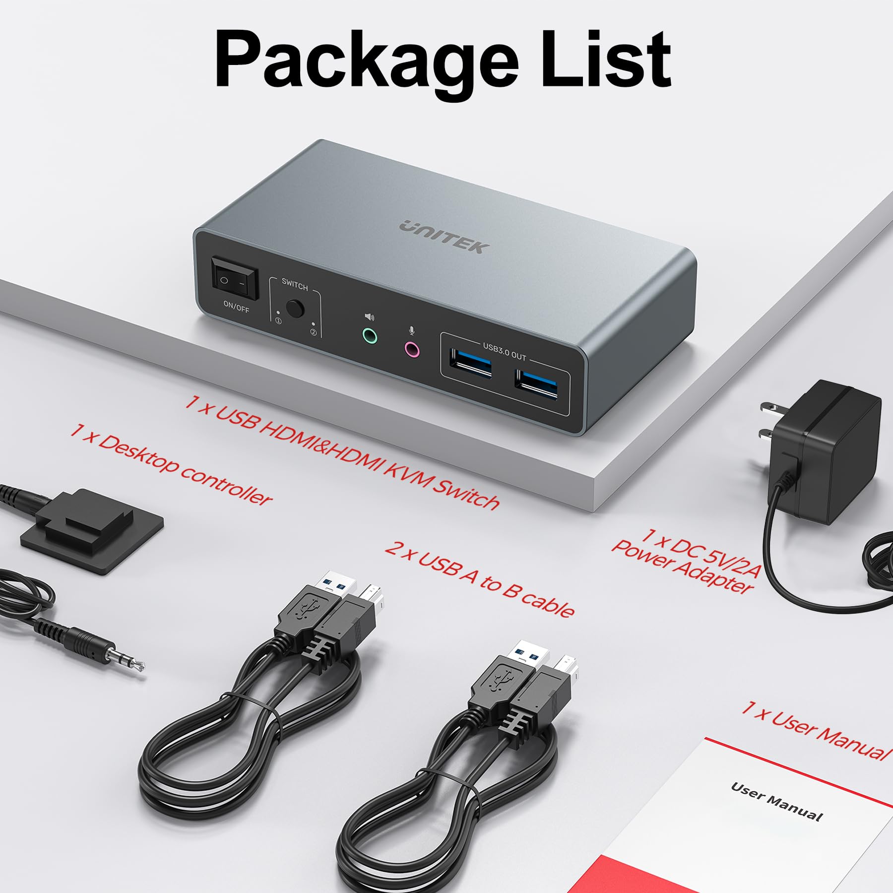 Switch KVM HDMI 2 monitor 2 computer 4K@60Hz Switch KVM USB 3.0 Doppio monitor HDMI condiviso 3 porte USB (tastiera condivisa, mouse, disco rigido, cuffie, microfono) 2 cavi Adattatore DC 5V