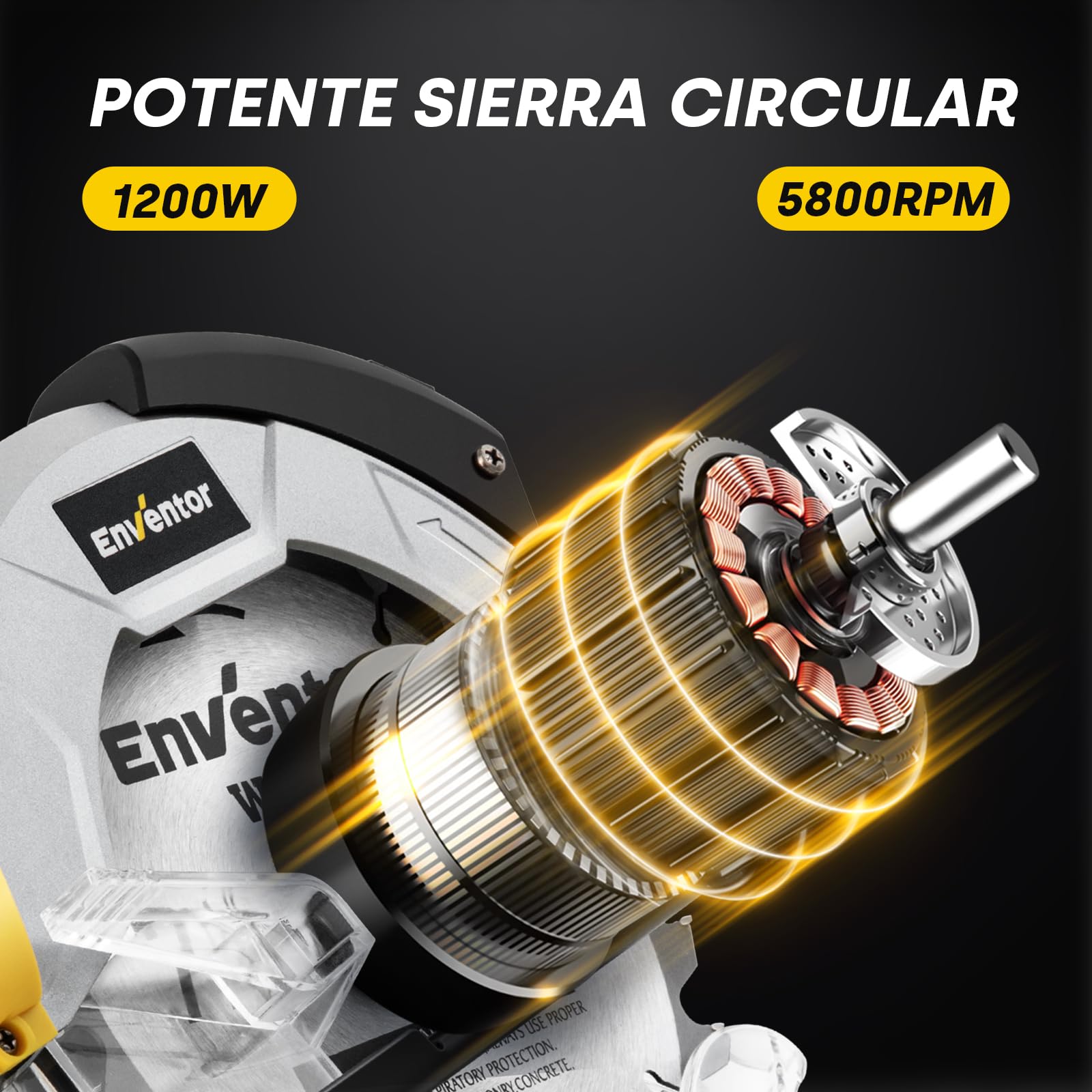 Enventor Sierra Circular 1200W, Sierra Circular de Mano 5800RPM, 2 Hojas de Sierra de 24T+40T(Ø185mm), Corte 62mm(90°)/42mm(45°), Guía Láser, para Cortar Madera, Metal Blando, Plástico