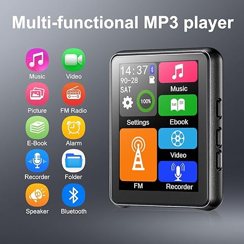 Miniatura 2 de Reproductor de MP3 de 64 GB Bluetooth 5.3 Pantalla táctil Reproductor de música Reproductor de mp4 portátil con altavoces de alta fidelidad Calidad