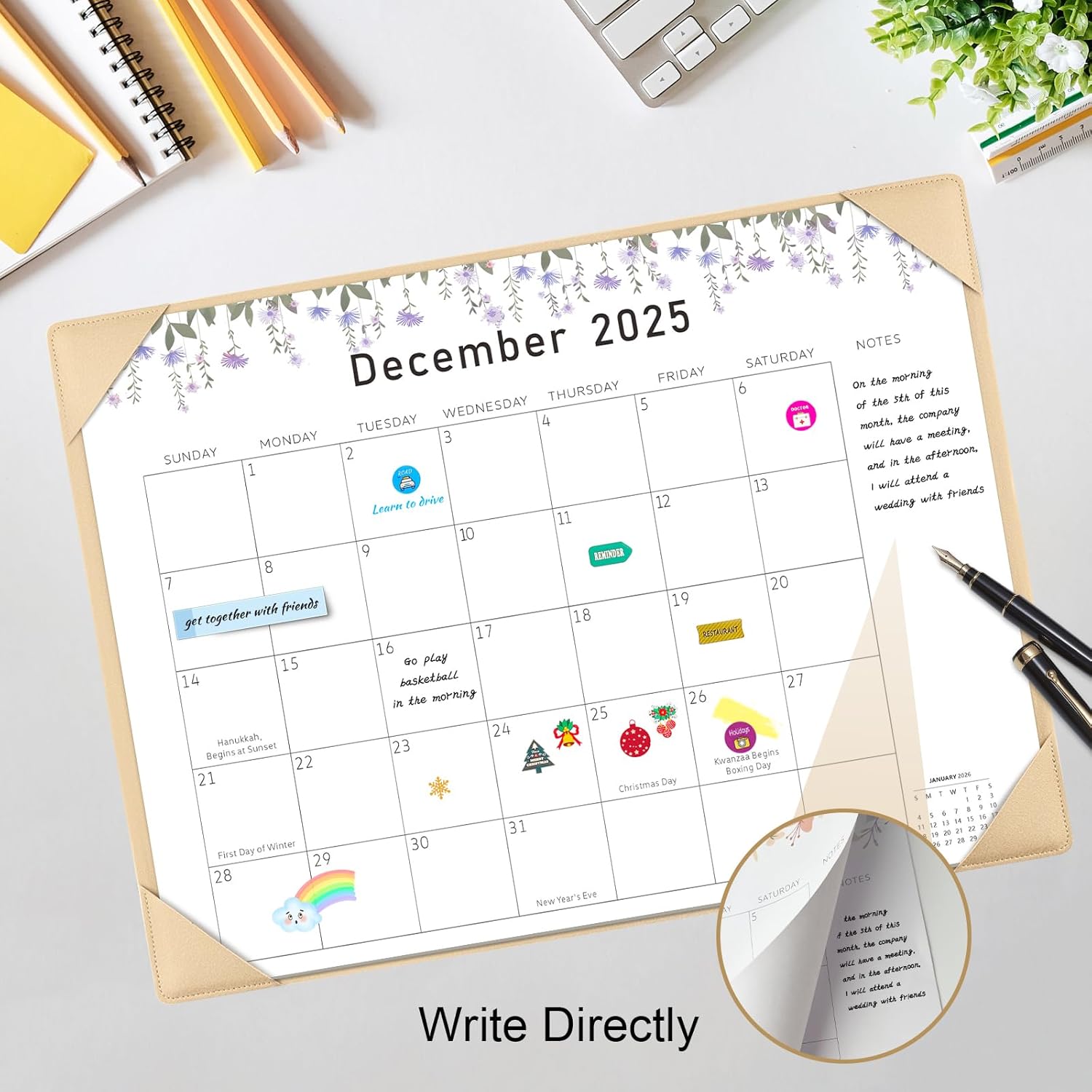 Gannyfer Large Desk Calendar 2025-2026 with Desktop Mat - 18 Month Table Calendar, 22" x 17" Desktop Pad Calendar for Planning and Organizing In Your Family, School or Office - Small Fresh Florals (6 Stickers Included) (Brown) Brown - 22" X 17" (Jul.2025 - Dec.2026) image 4 of 8 B0DBDGXQLB