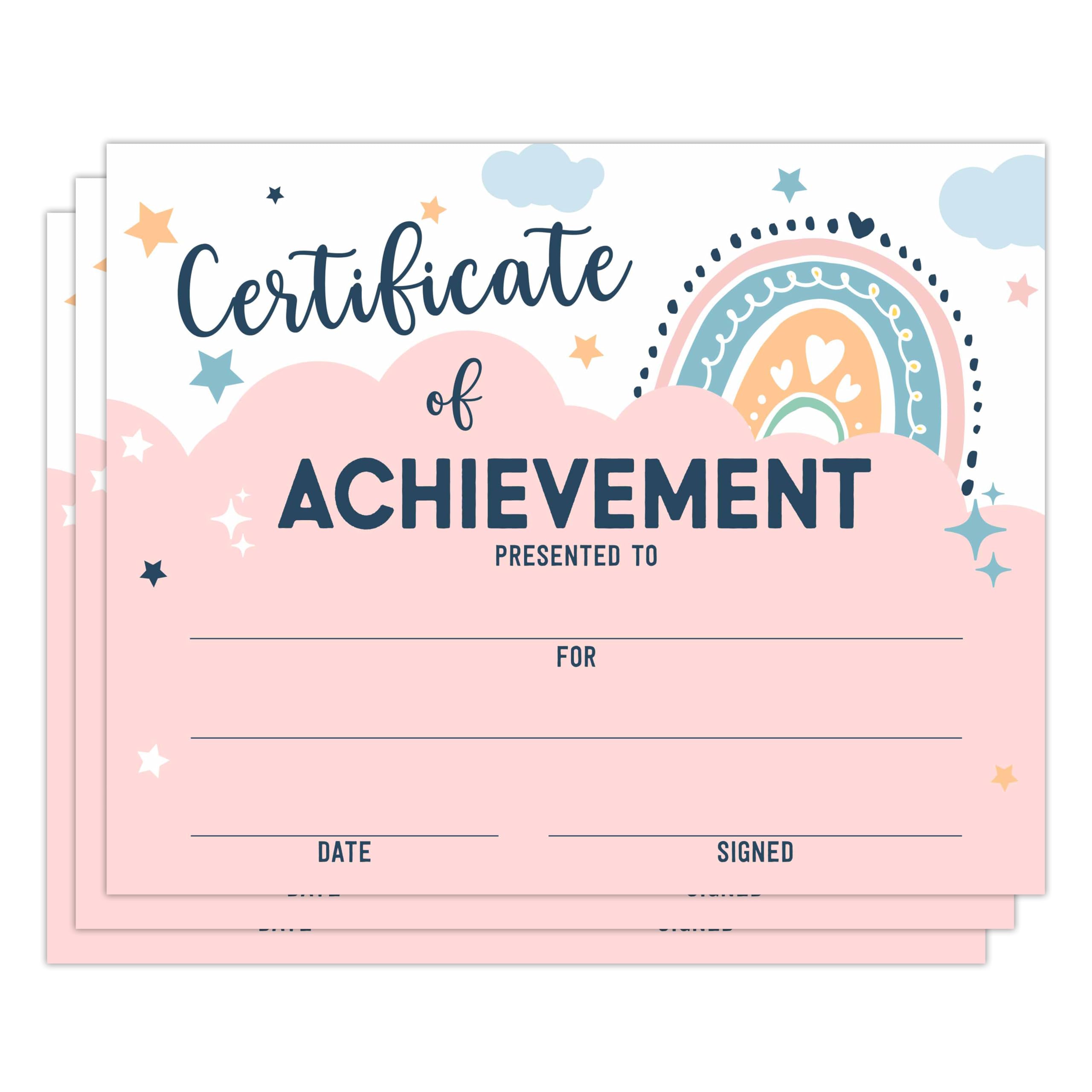 Certificate of Achievement, Boho Rainbow Award Paper, Set of 25 Graduation Diplomas, Preschool Kindergarten Graduation Certificates of Completion,