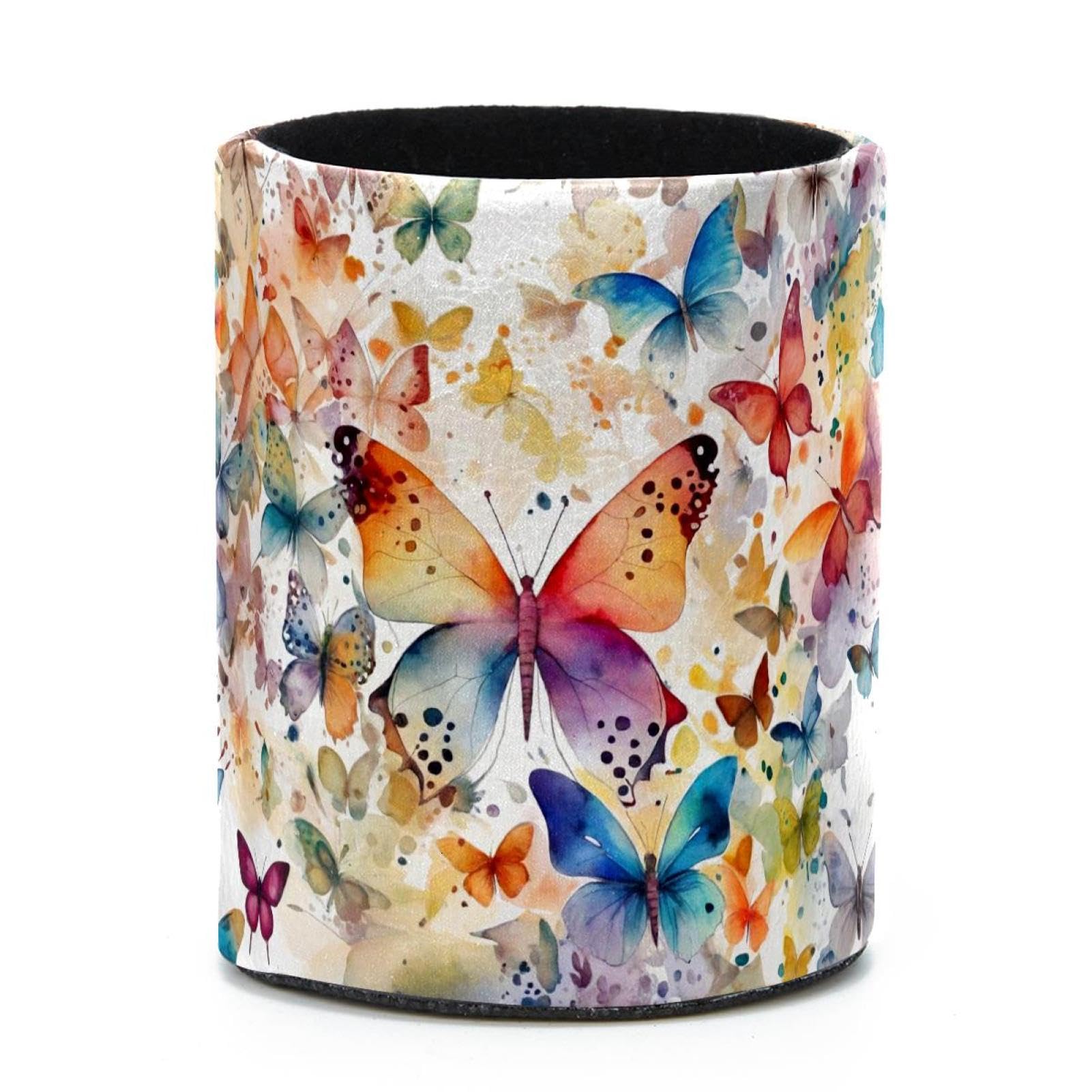 VAPOKF Round Pencil Holders for Desk, Watercolor Butterflies Pen Holders Pen Pot Makeup Brushes Storage Desktop Stationery Supplies Organiser for Home Office