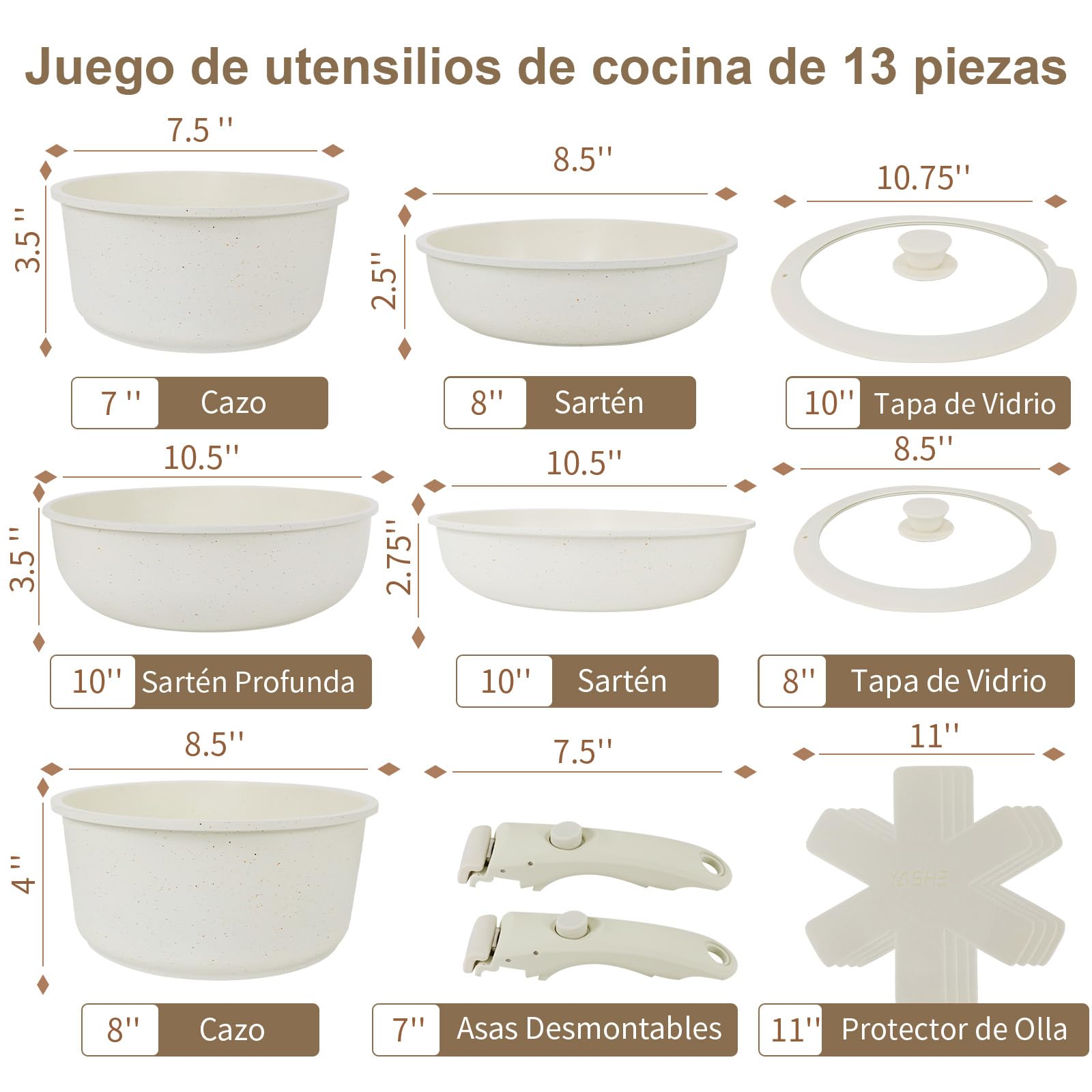 YASHE Juego de 13 Ollas y Sartenes, Juego Ollas Induccion Antiadherente, Juego de Sartenes con Tapas, Sartenes Mango Extraible, Apto para Lavavajillas & Apto para Horno