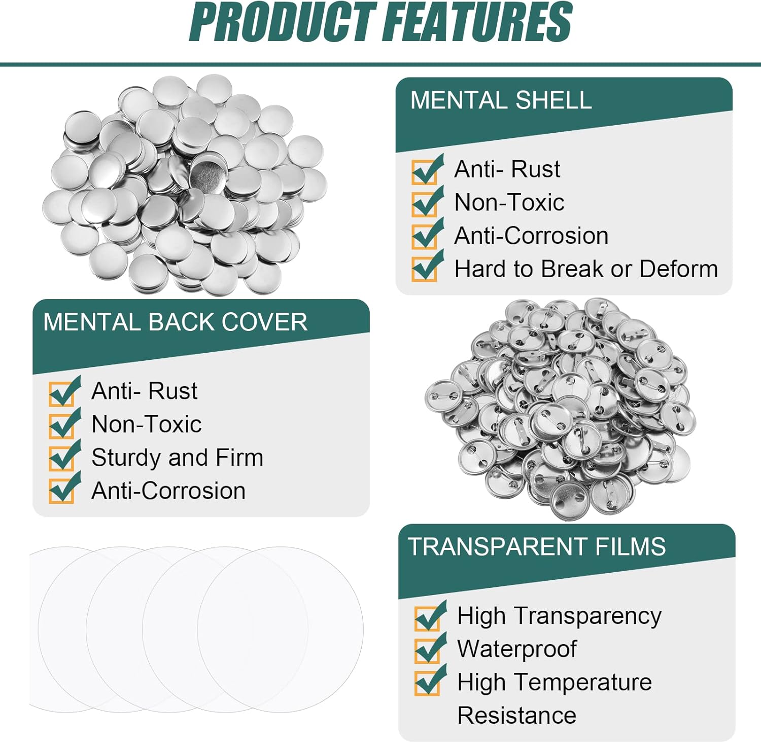 1500 Piece 25 mm/1 Inch Button Making Supplies Kit - Round Badge Blank Button Pins, Metal Parts, Including Cover and Clear Film