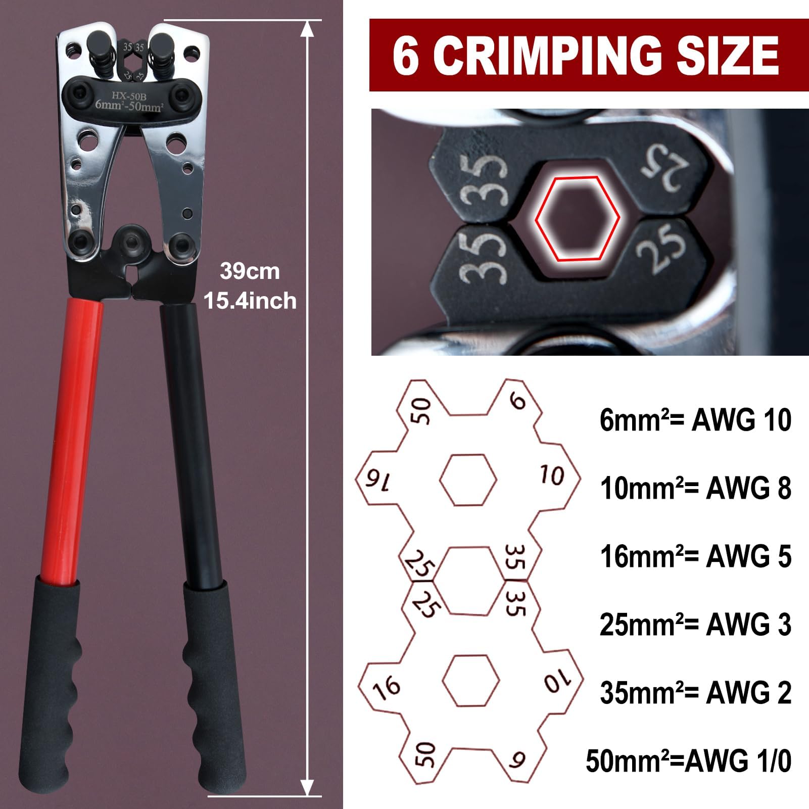 LEONTOOL Kit de herramientas de crimpado de cable de batería para terminal eléctrico AWG 8-1/0, herramienta de crimpado de terminales de cable de batería con cortadores de cable, 60 lengüetas de