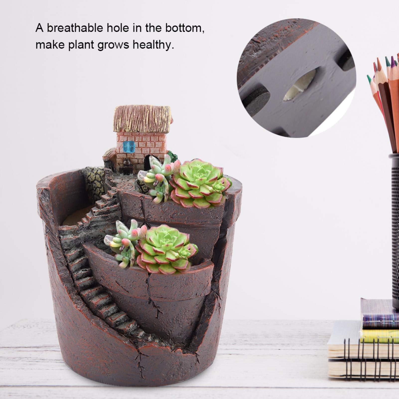 Kreativer Blumentopf Mit Süßem Häuschen – 3-in-1-Pflanzgefäß Aus Harz, 17,5x17x16 Cm, Für Sukkulenten, Hängend Oder Stehend