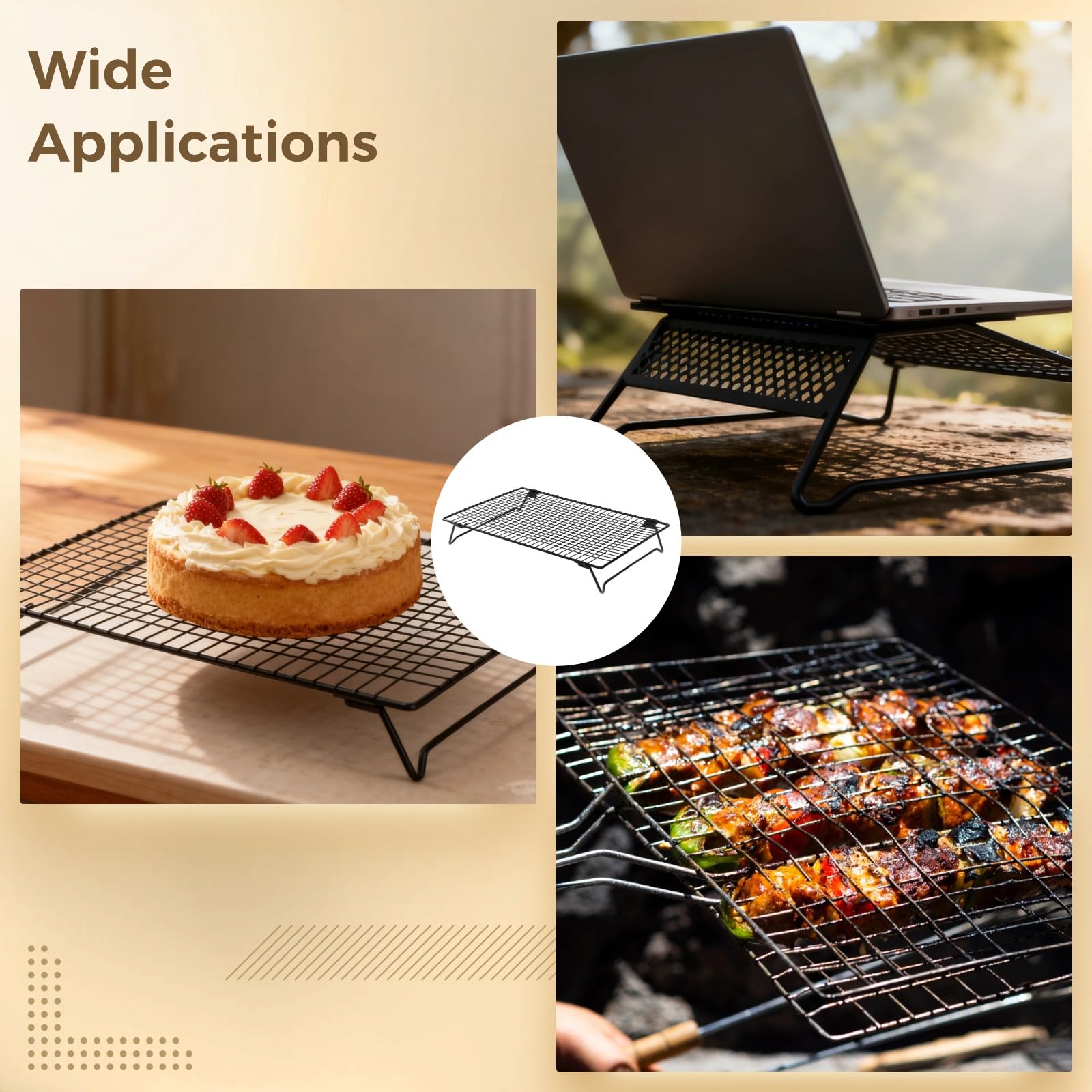 Lot de 2 grilles de refroidissement pour biscuits, acier au carbone, plateau pliable antiadhésif, empilables pour pain et pâtisseries, support pour ordinateur portable, 34 cm x 24 cm x 6 cm
